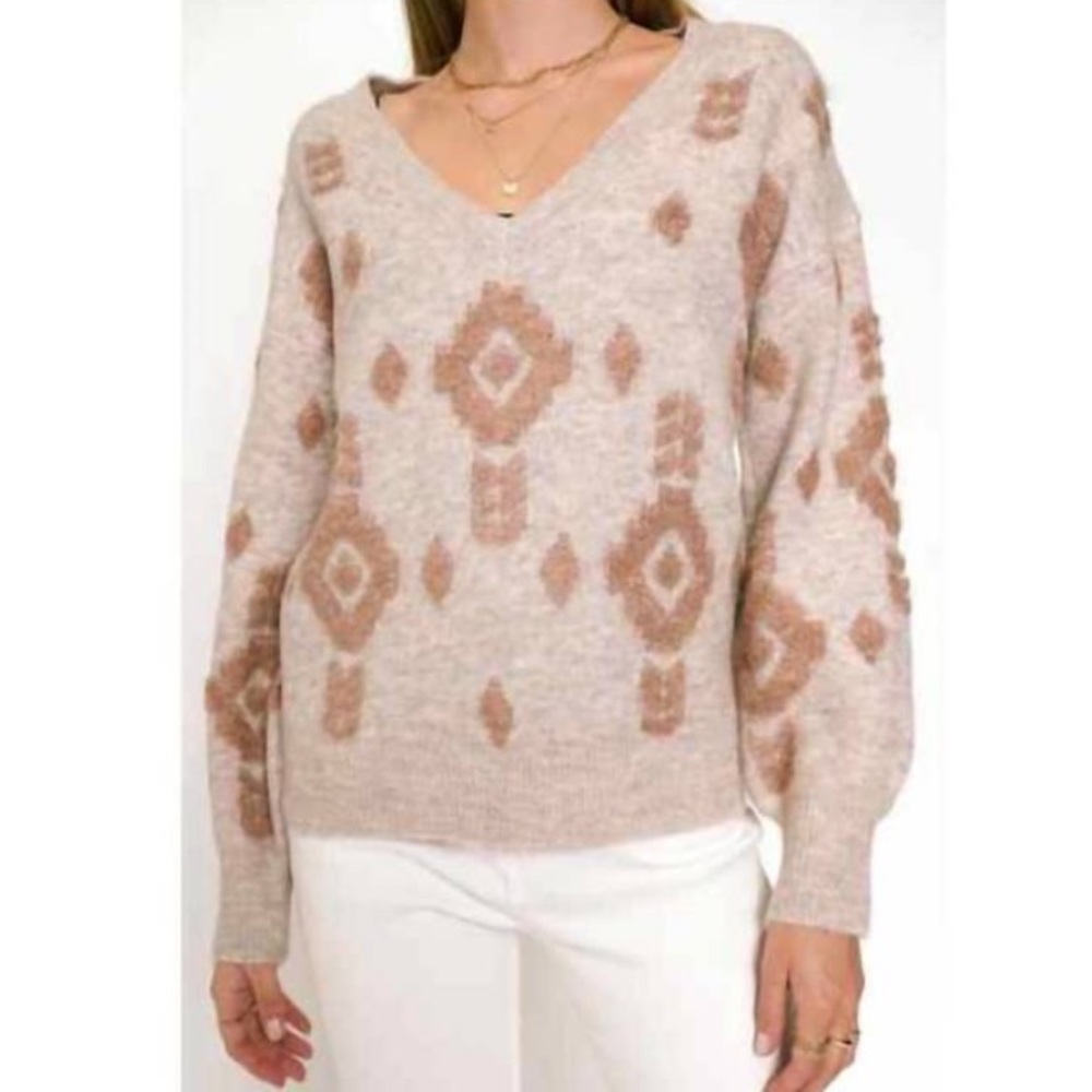Mystree Soft Knit Sweater in Warm Taupe, Pink - Picture 3 of 10
